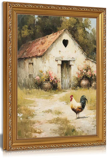 Vintage Farmhouse Rooster Framed Wall Art
