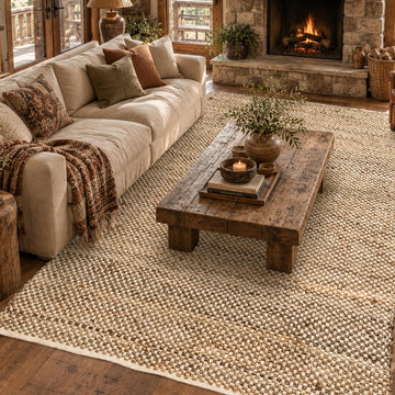 Natural Jute Cotton Rug, Handwoven Textured Farmhouse Boho Reversible Area Rug Jute/Ivory