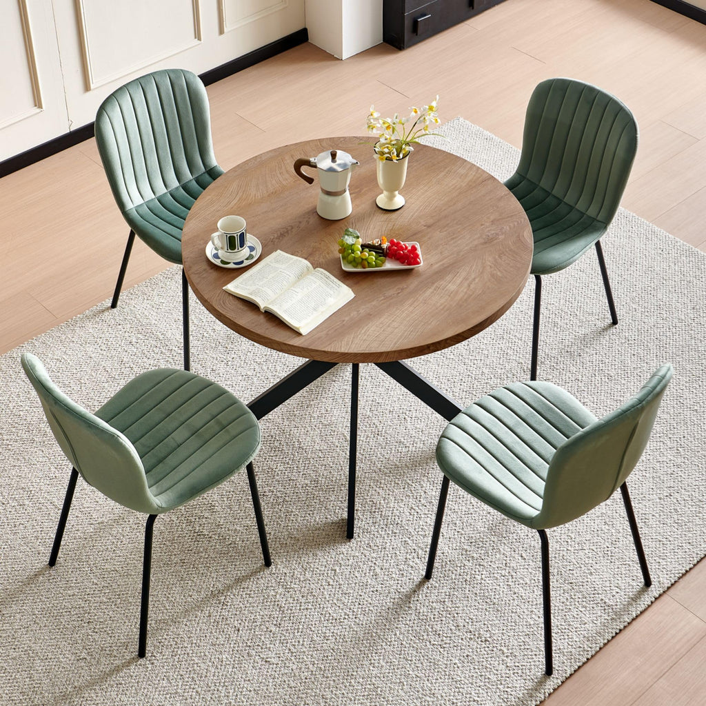 Green Velvet Dining Chairs Set of 4, Modern Kitchen Chairs with Metal Legs, Space-Saving Small Armless Chairs for