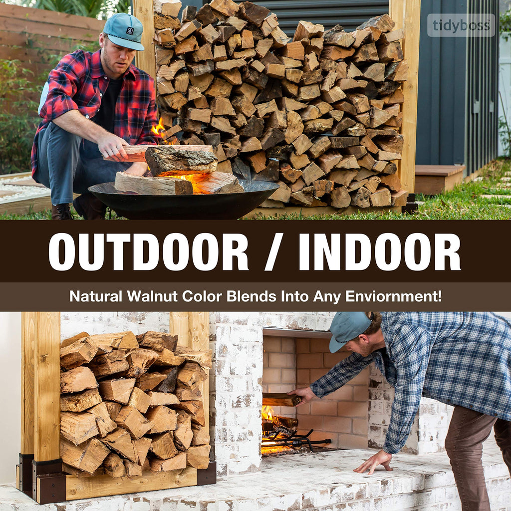 2 Pack Firewood Rack Outdoor | 2x4 Brackets for Wood | Lumber Storage Rack Log Holder | Adjustable to any Length with