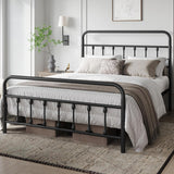 Classic Metal Platform Bed Frame Mattress Foundation with Victorian Style Iron-Art Headboard/Footboard/Under Bed