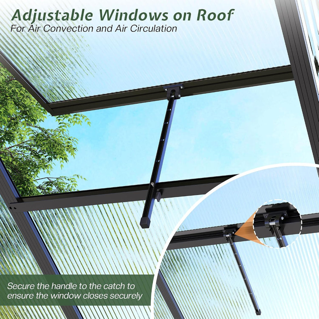 6x12Ft Polycarbonate Greenhouses for Outdoors, 2 Top-Opening Windows, Swing Doors, Aluminum Walk-in Heavy Duty for