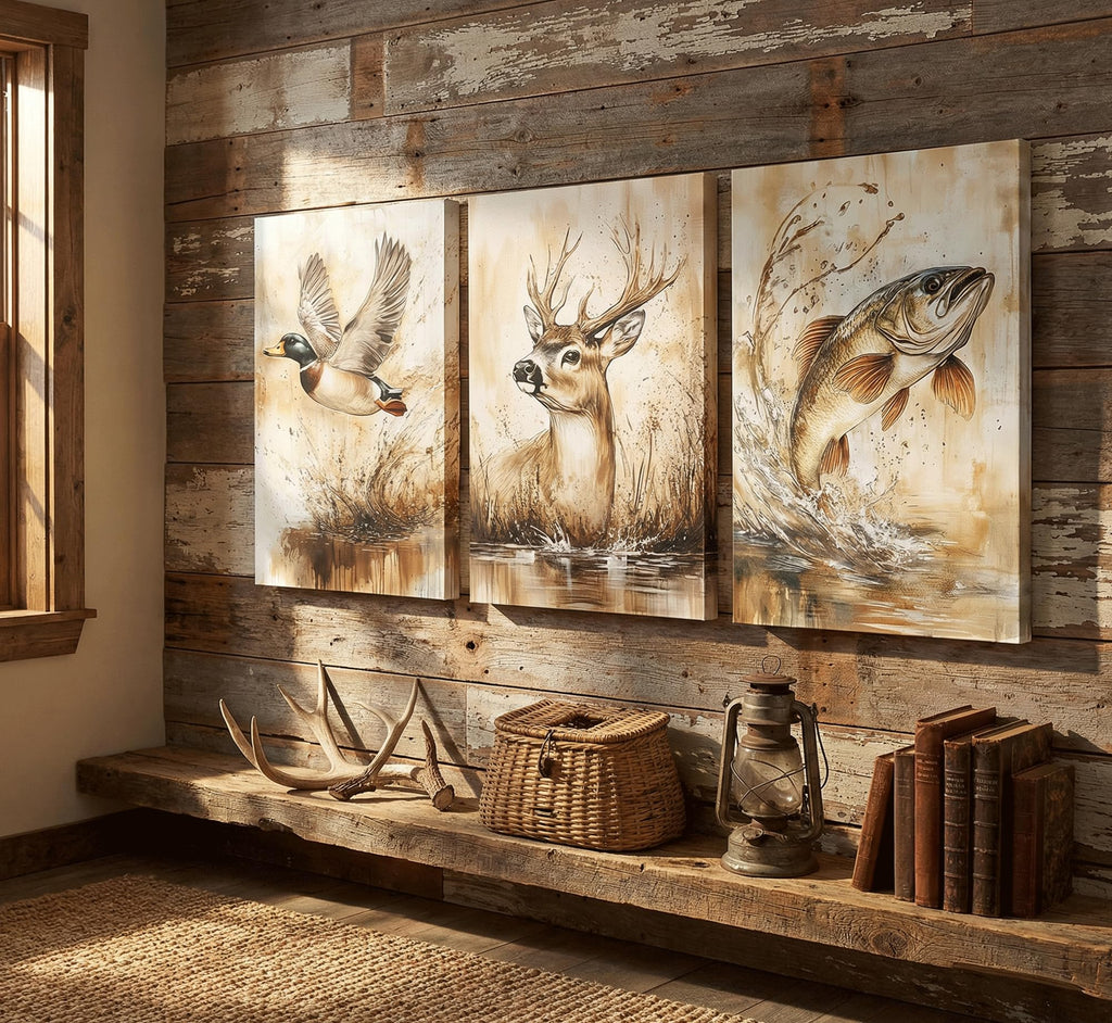 3Pcs Watercolor Outdoor Wildlife Wall Art Canvas Wrapped 12x16