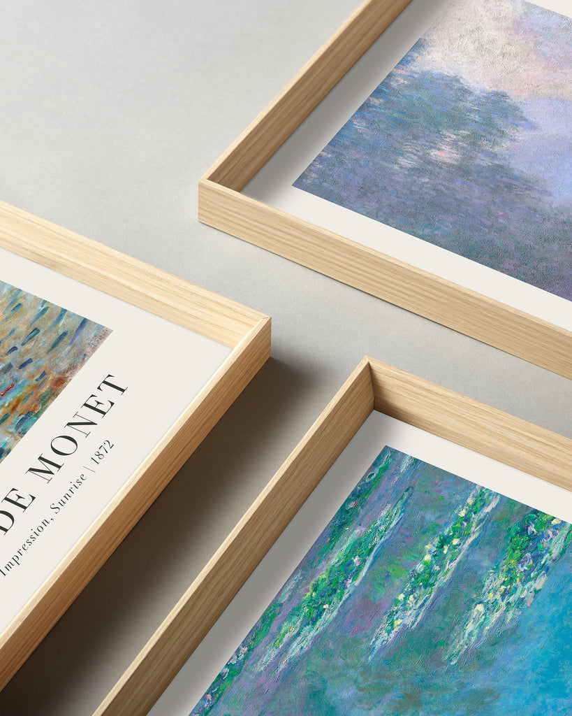 Framed Claude Monet Water Lilies Canvas Wall Art Set of 3 12x16in