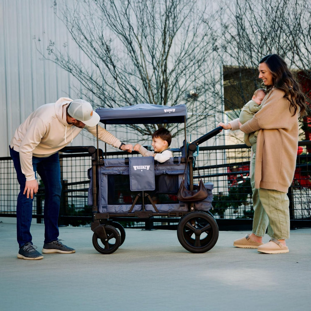 Passenger All-Terrain Stroller Wagon with Reclining Seats, Cooler Bin, Push/Pull Handle, and Rubber Wheels