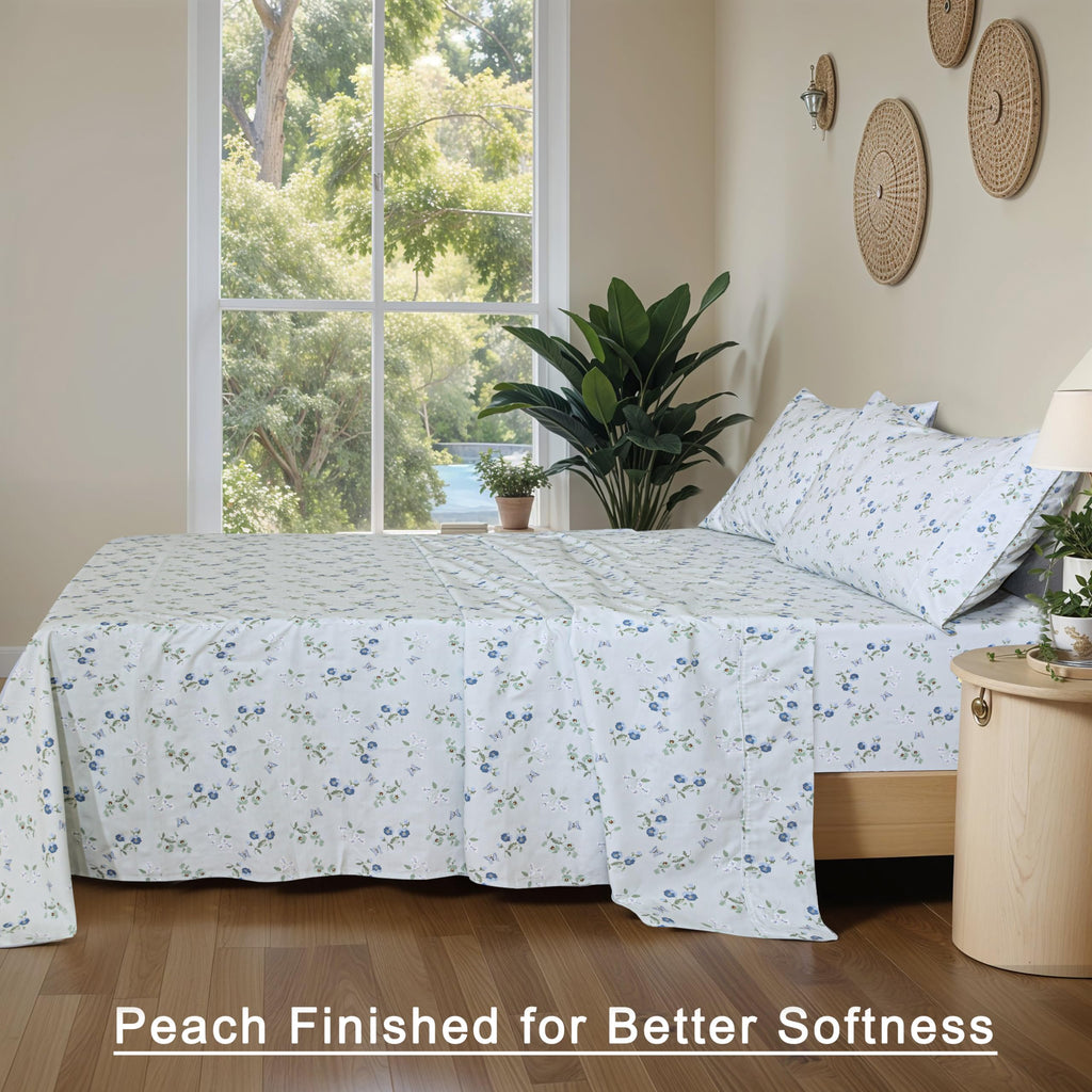 100% Cotton Organic Percale King Size Sheets Set, Butter Flight