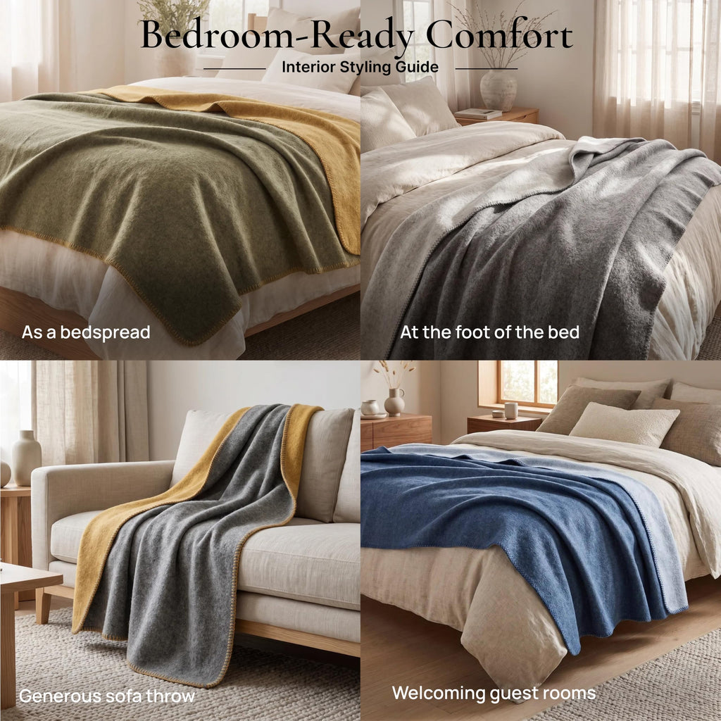 Merino Wool Blanket for Twin Bed & Couch, Reversible Warm Throw, 59 x 85 in