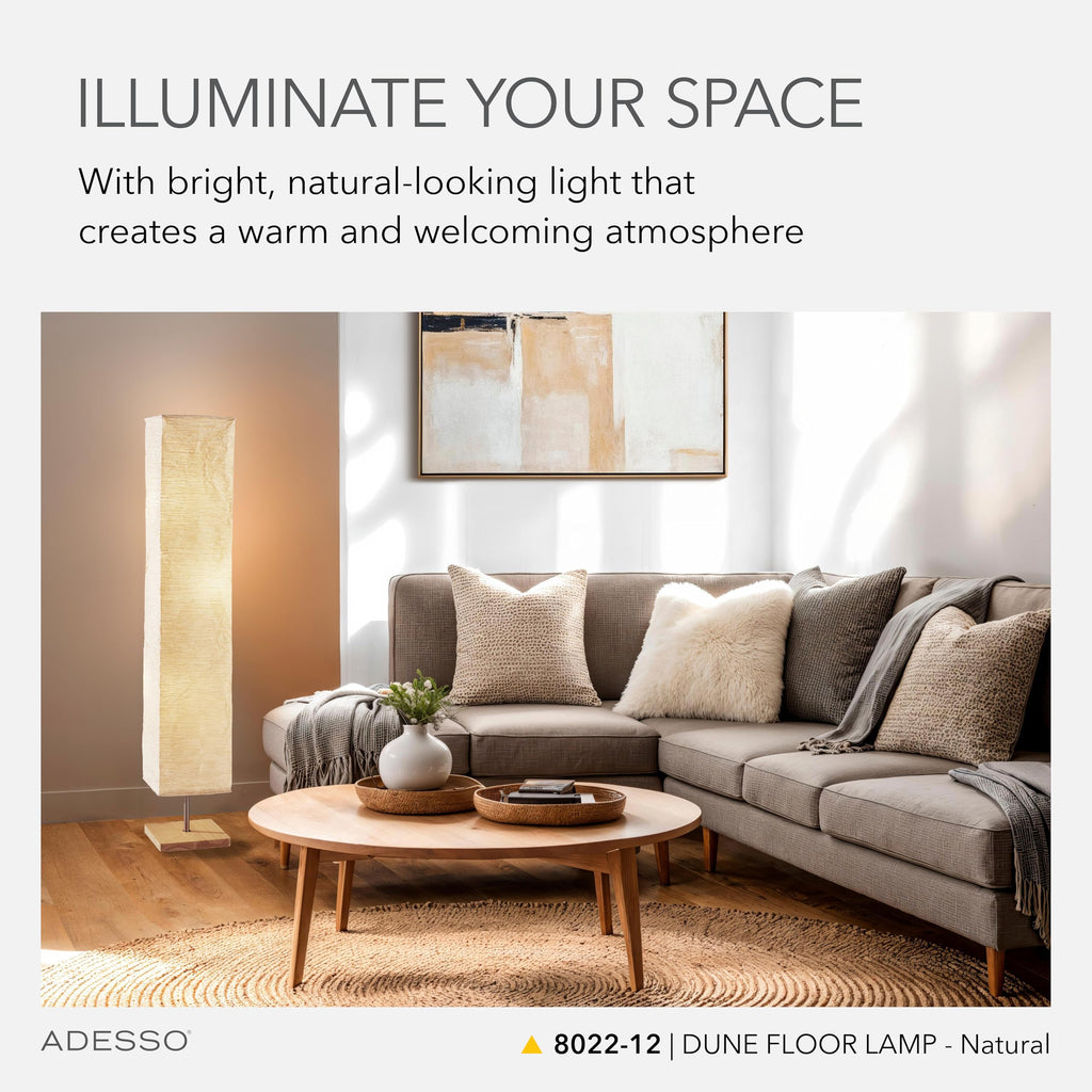 3-Light Floor Lamp, Natural Wood & Beige, Adjustable, 58"