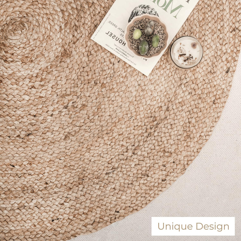 Large Jute Area Rug 8'x 10' Natural Hand Woven Boho Reversible Braided Farmhouse Oval Rugs