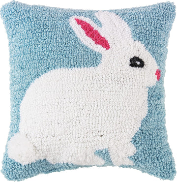 Easter Bunny Hooked Blue Mini Accent Pillow 12" x 12"