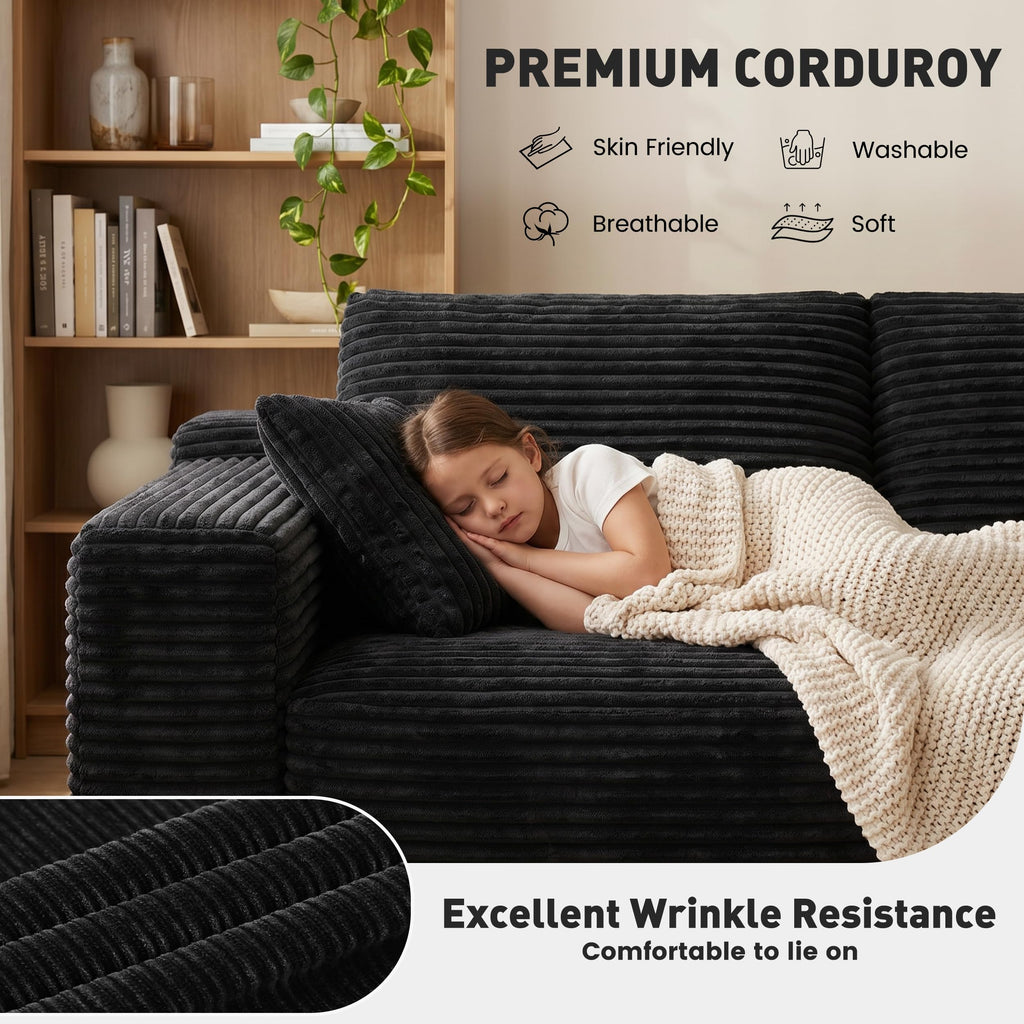 110" L-Shaped Modular Sectional Sofa, Cloud Deep Seat Boneless Couch with Chaise, Oversized Corduroy Compressed Sofa