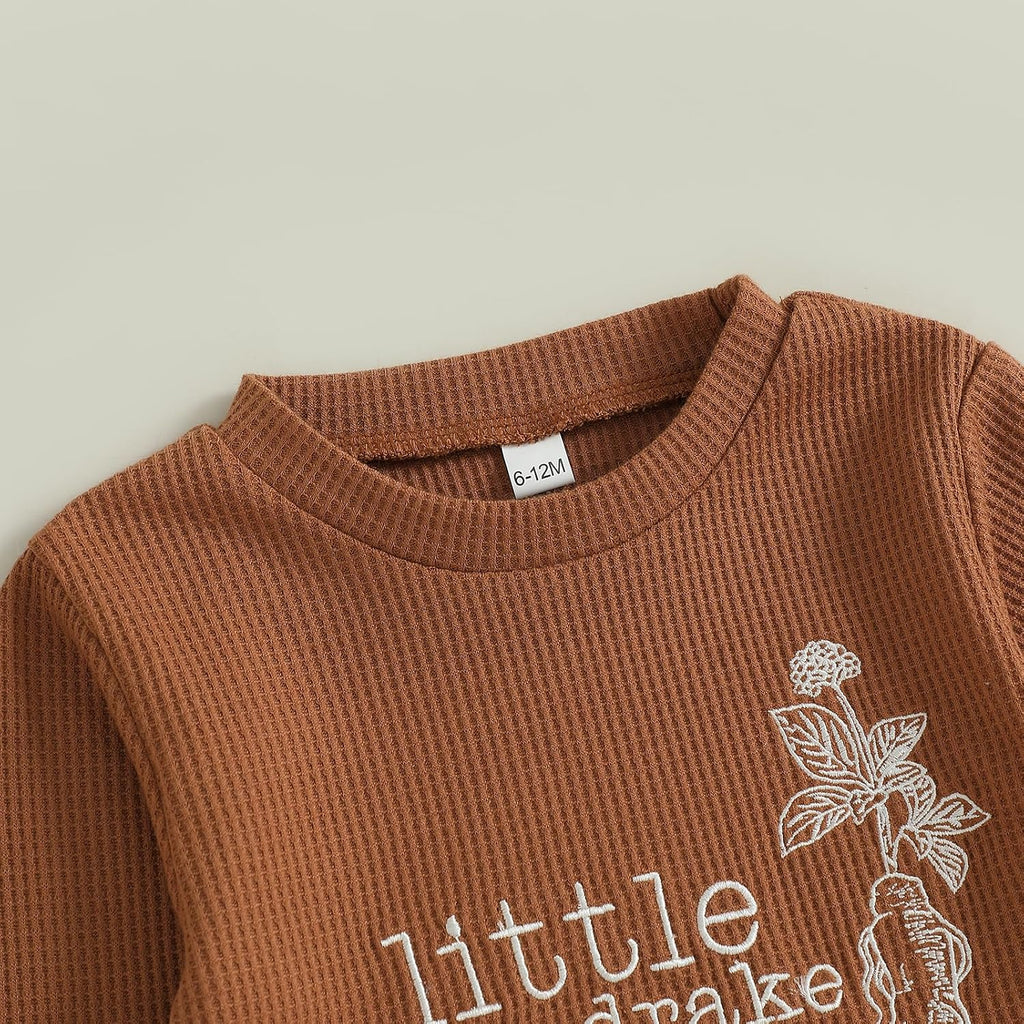 Toddler Baby Boy Girl Fall Outfit Letters Embroidery Long Sleeve Waffle Knit Sweatshirt and Pants Set
