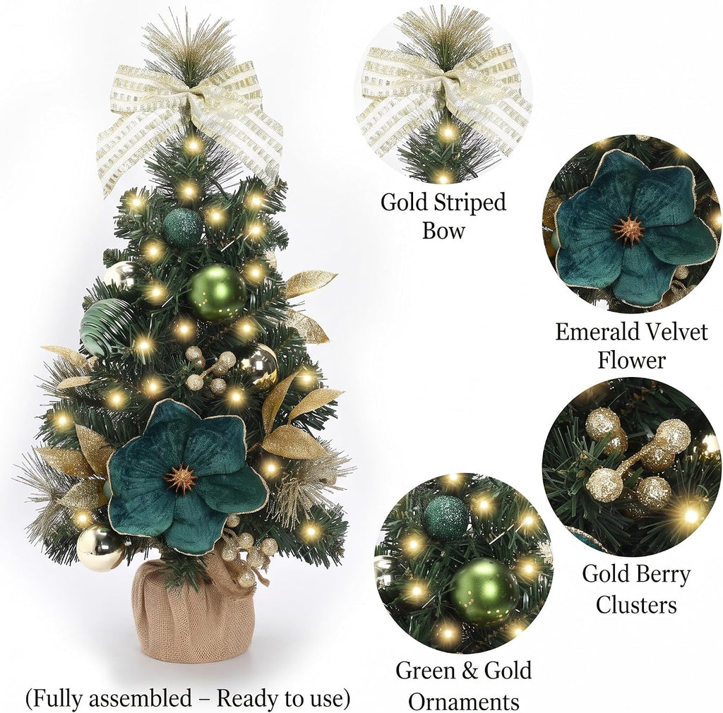 24" Green Small Christmas Tree Mini Tabletop with Lights