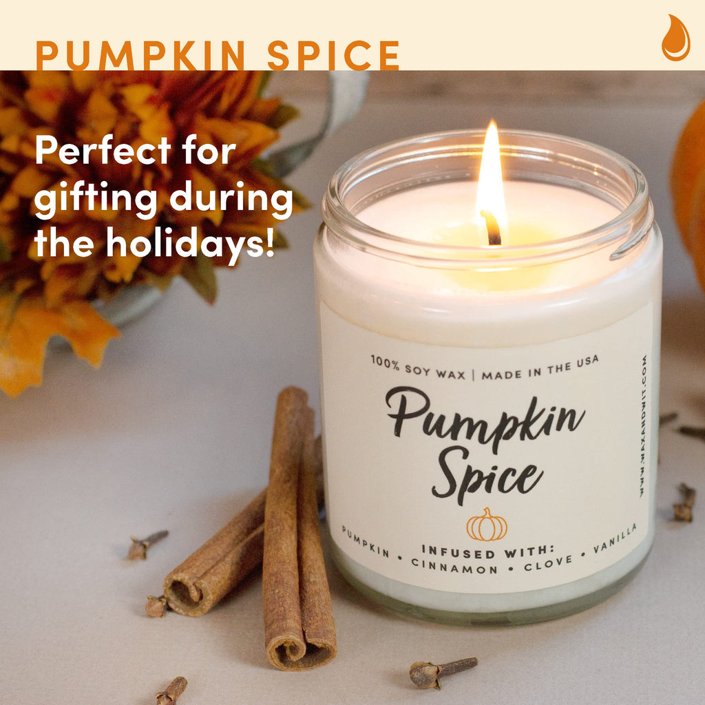 Pumpkin Spice Fall Candles, 9 oz Scented Soy Jar