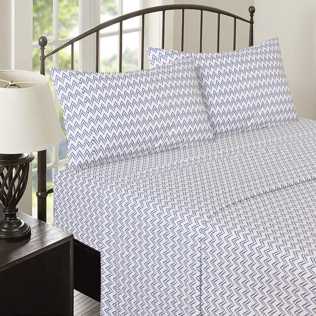 100% Cotton Percale King Sheets, King Size Sheets Set, Chevron