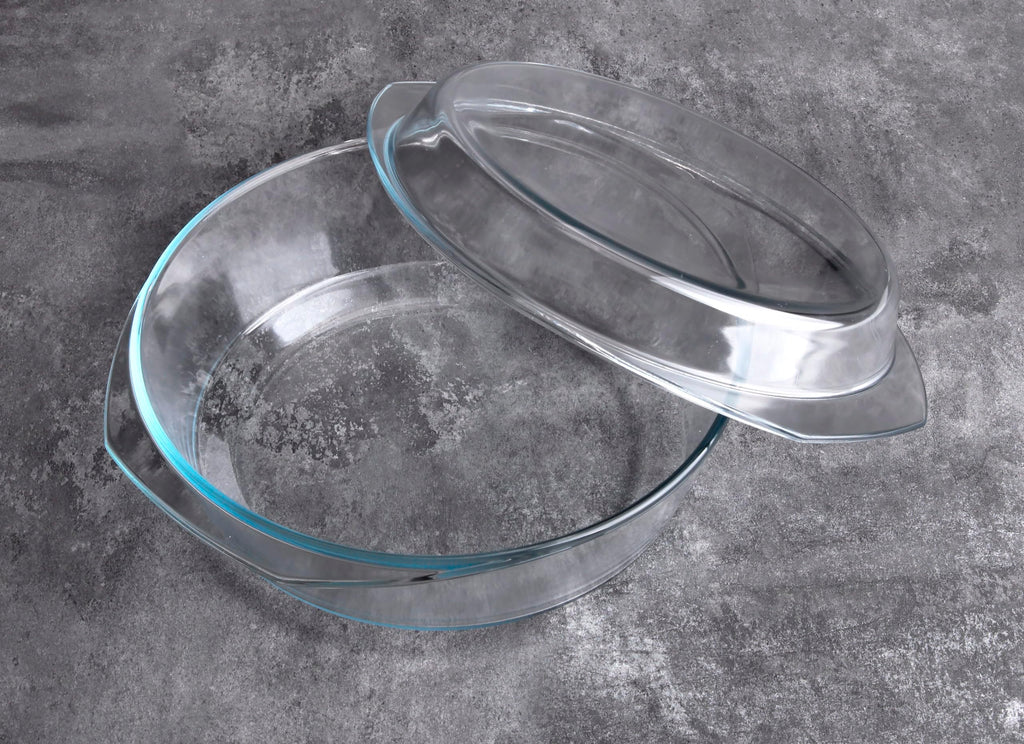Round Tempered Glass Casserole Dish with Lid, Glass Casserole Baking Dish. Oven Freezer and Dishwasher Safe. - 4QT