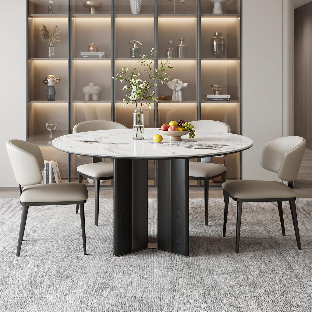 53 Inch White Sintered Stone Round Dining Table X Base