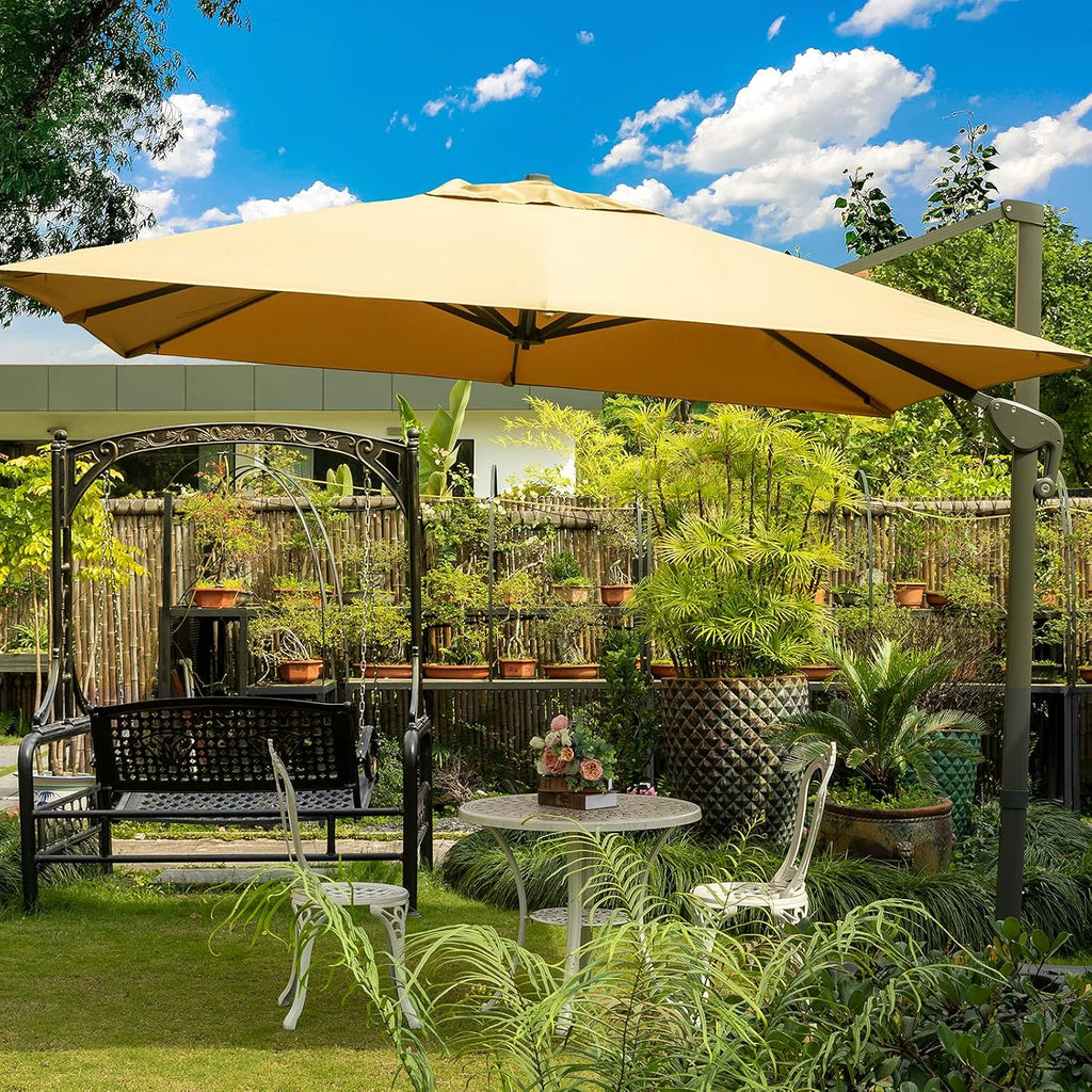 10x13Ft Cantilever Patio Umbrella Rectangular Deluxe Offset 360°Rotation & Integrated Tilting System Hanging Umbrella