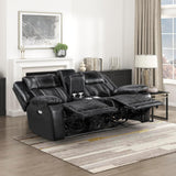 Lexicon Wall Hugger Power Double Reclining Loveseat with Console, Faux Leather Home Theater Seating with LED Lighting