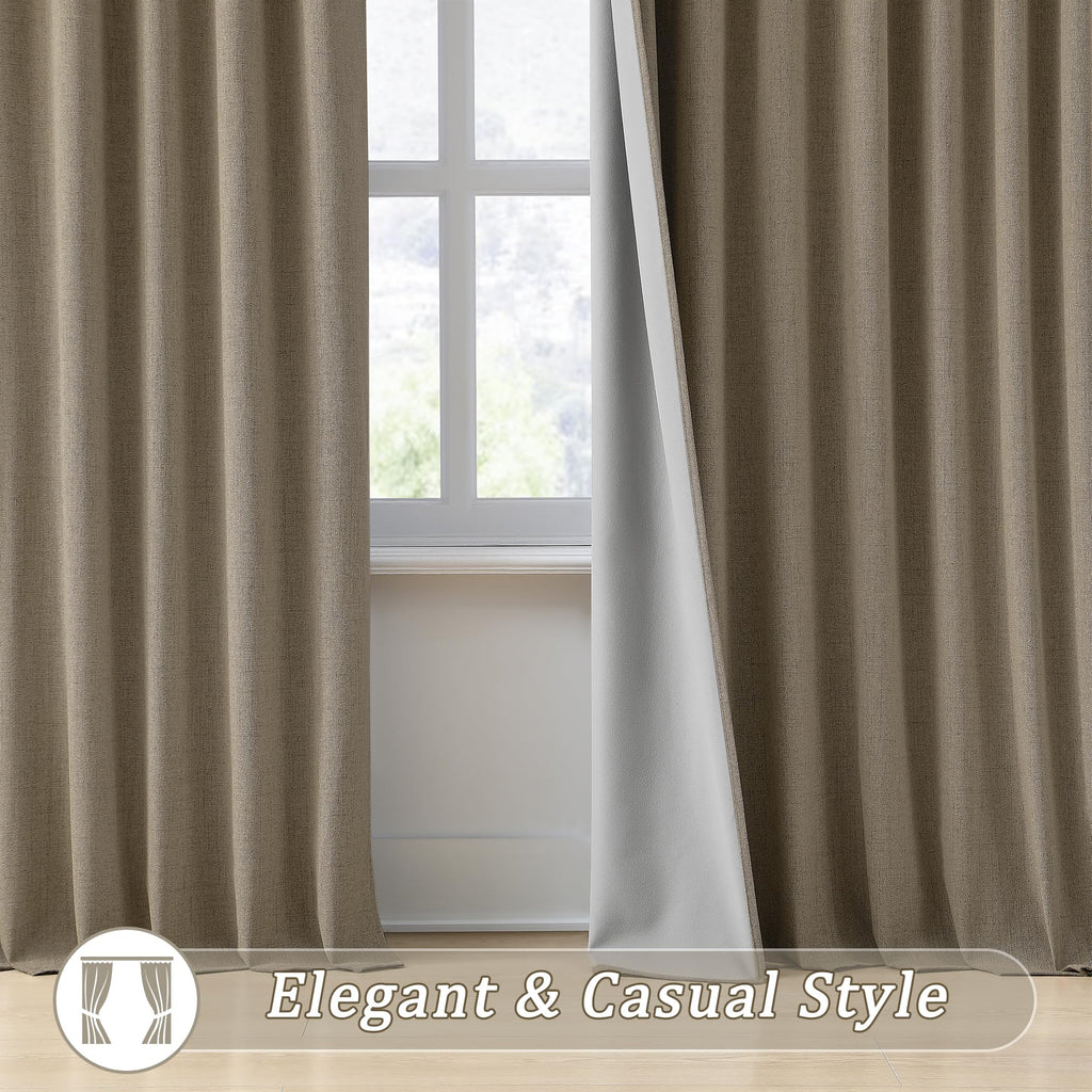 130 Inch Long Blackout Curtains 2 Panels Set, 50x130 Linen Brown
