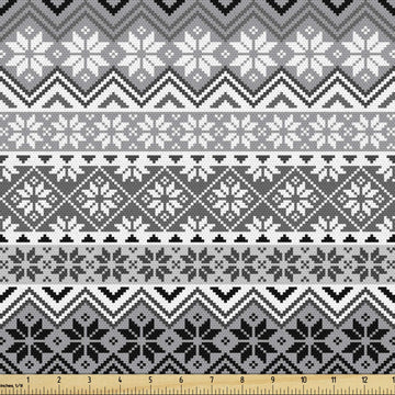 Nordic Fabric by The Yard, Knitting Theme Chevron Pixel Art Pattern Scandinavian Ornament Classic Motifs, Decorative