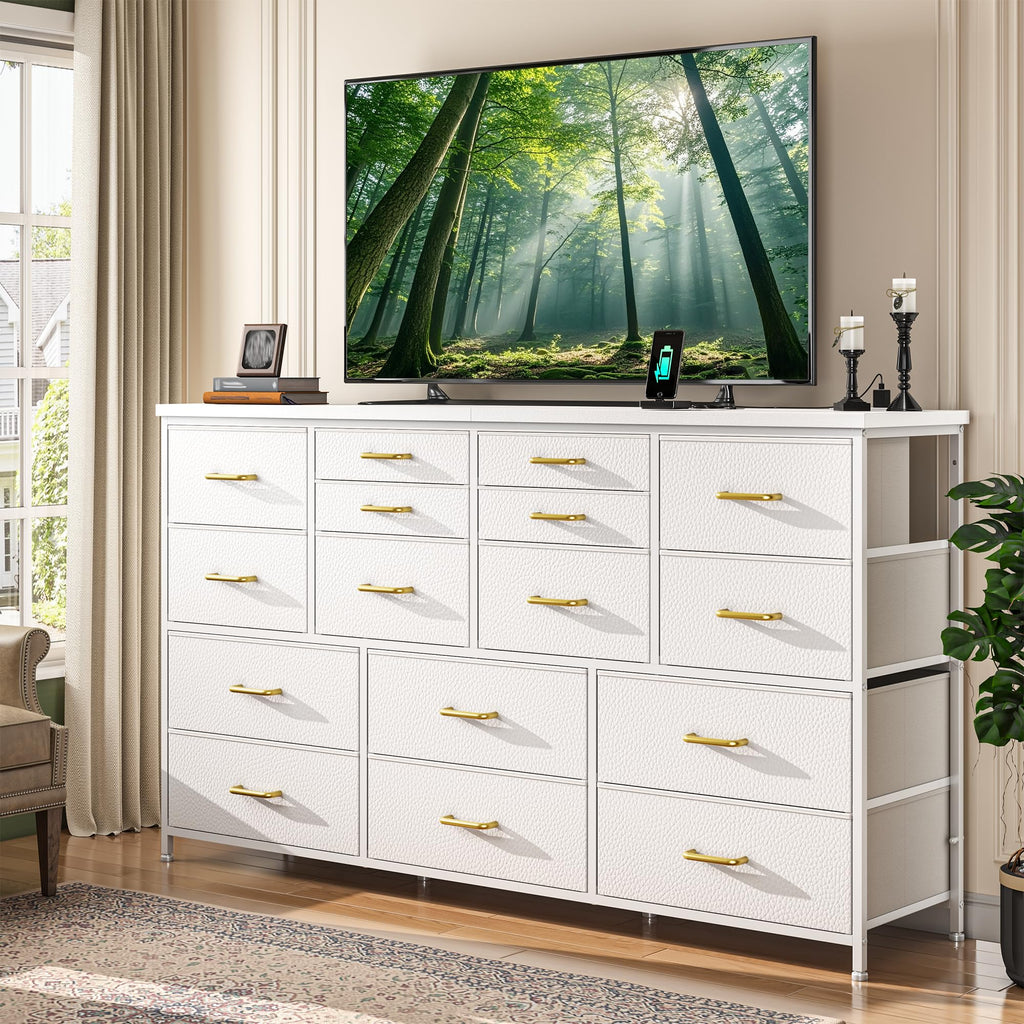 16 Drawer with Charging Station, Rustic White