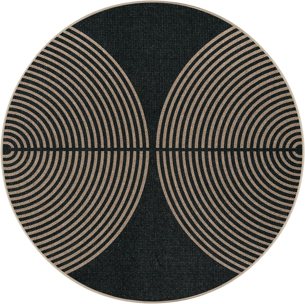 Enfys Modern Rainbow Round Rug, 6ft Easy Jute Circle Patio Rug Washable Indoor Outdoor Carpet for Li