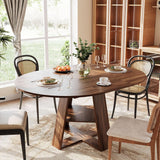 43.3in-59in Extendable Round Dining Table for 4-8 People, Modern Oval Kitchen Table with Storage Shelf & Removable
