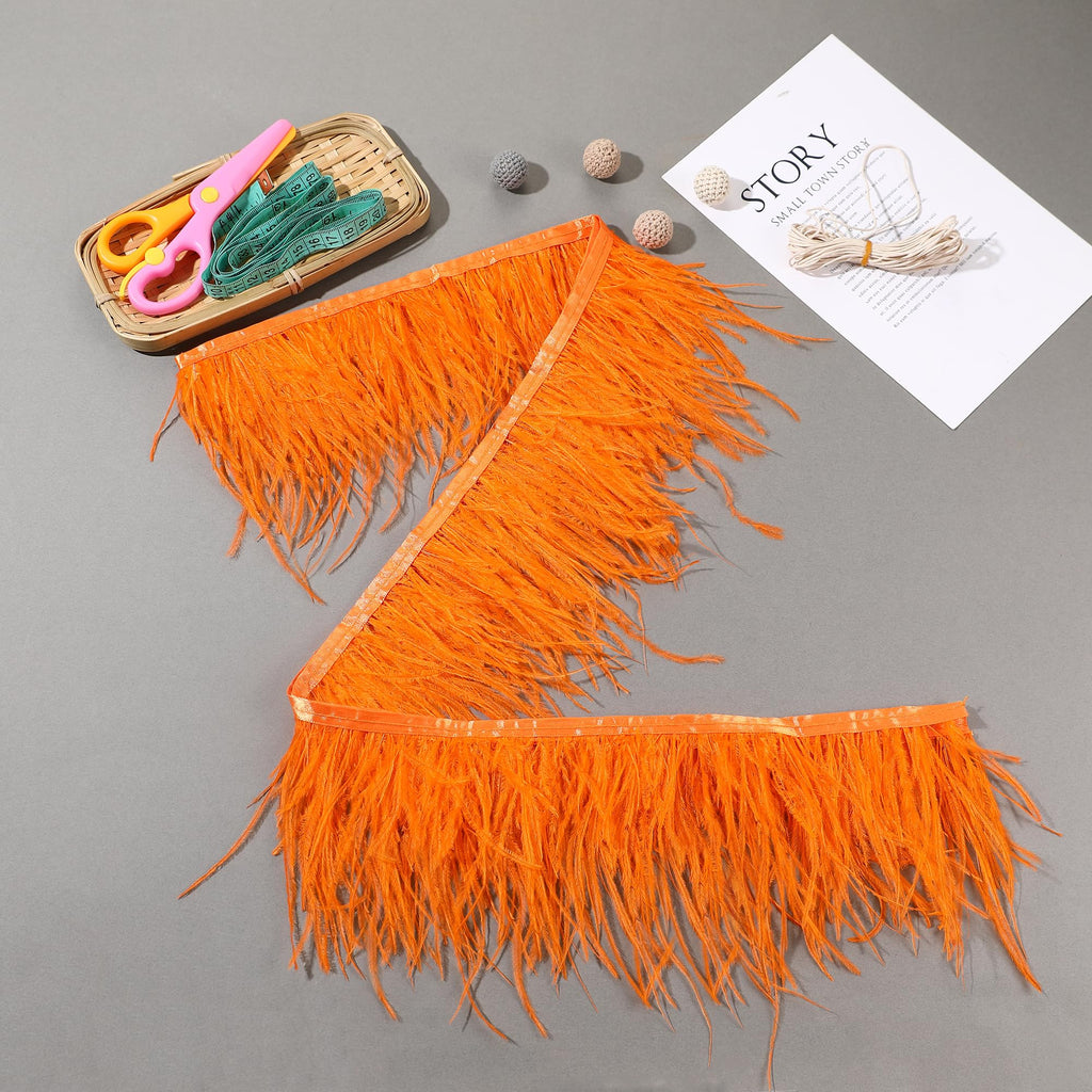 Orange Ostrich Feather Trim, 4 Inch 2 Yards