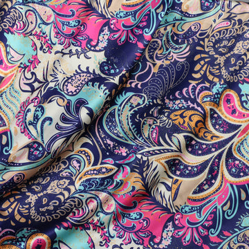 58 Inches Vintage Flowers Print Satin Fabric Lining Material (5 Meters)