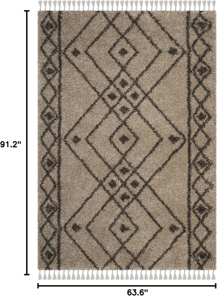 Moroccan Fringe Shag Collection Area Rug, Mushroom & Grey, Boho Tribal, Non-Shedding & Easy Care