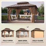 10' x 12' Gazebo Hardtop with Aluminum Frame,Galvanized Steel Double Roof Gazebos with Curtain and