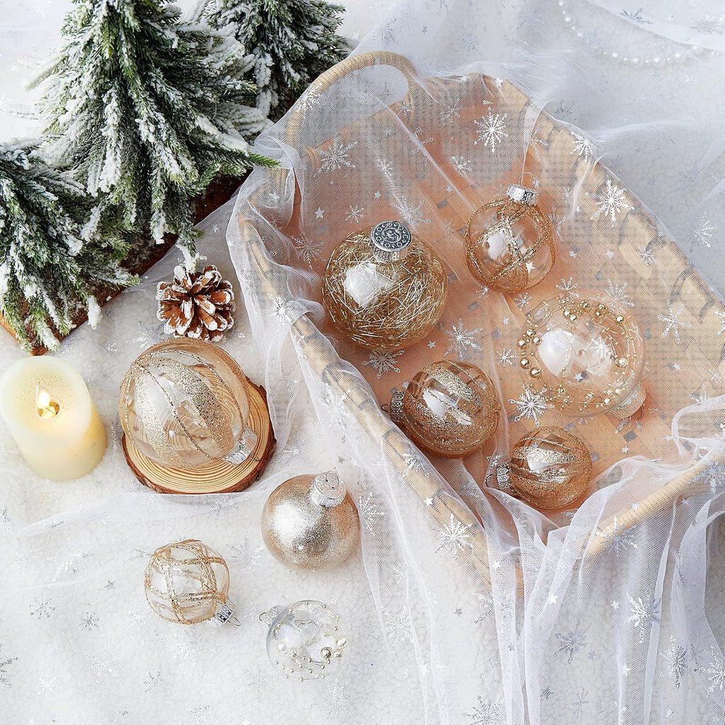 Clear Christmas Ball Ornaments,24ct Shatterproof Plastic Decorative Christmas Ornaments Hanging Xmas Tree Baubles Set