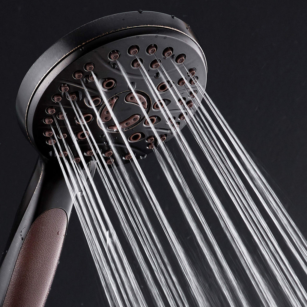 High Pressure 6-setting Luxury Handheld Shower Head, 6 Foot Stainless Steel Hose, Anti Clog Jets, Anti Slip Grip, Top