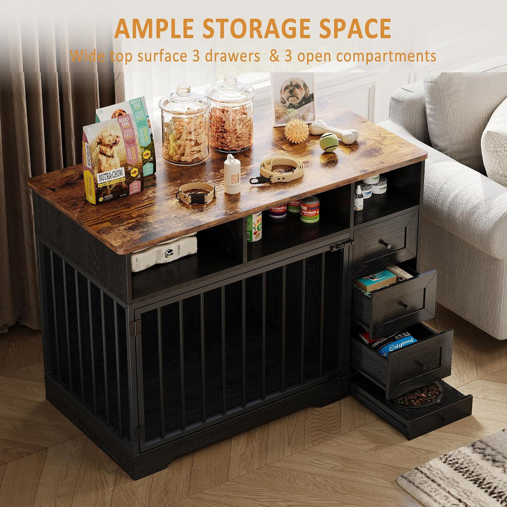 Dog Crate Furniture for Medium Small Dogs with Storage, Black