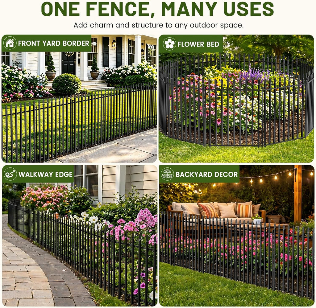 10 Panels No Dig Decorative Garden Fence with Gate, 40in(H) × 22ft(L) Heavy-Duty Rustproof Metal Panels, Outdoor Dog