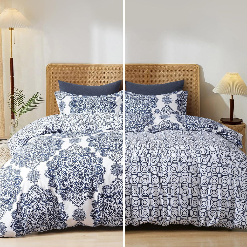 Ultra Soft Paisley Duvet Cover King, Printed Bedding Set 3 Pieces, Comfy Farmhouse Pattern Duvet Cover Set with 2