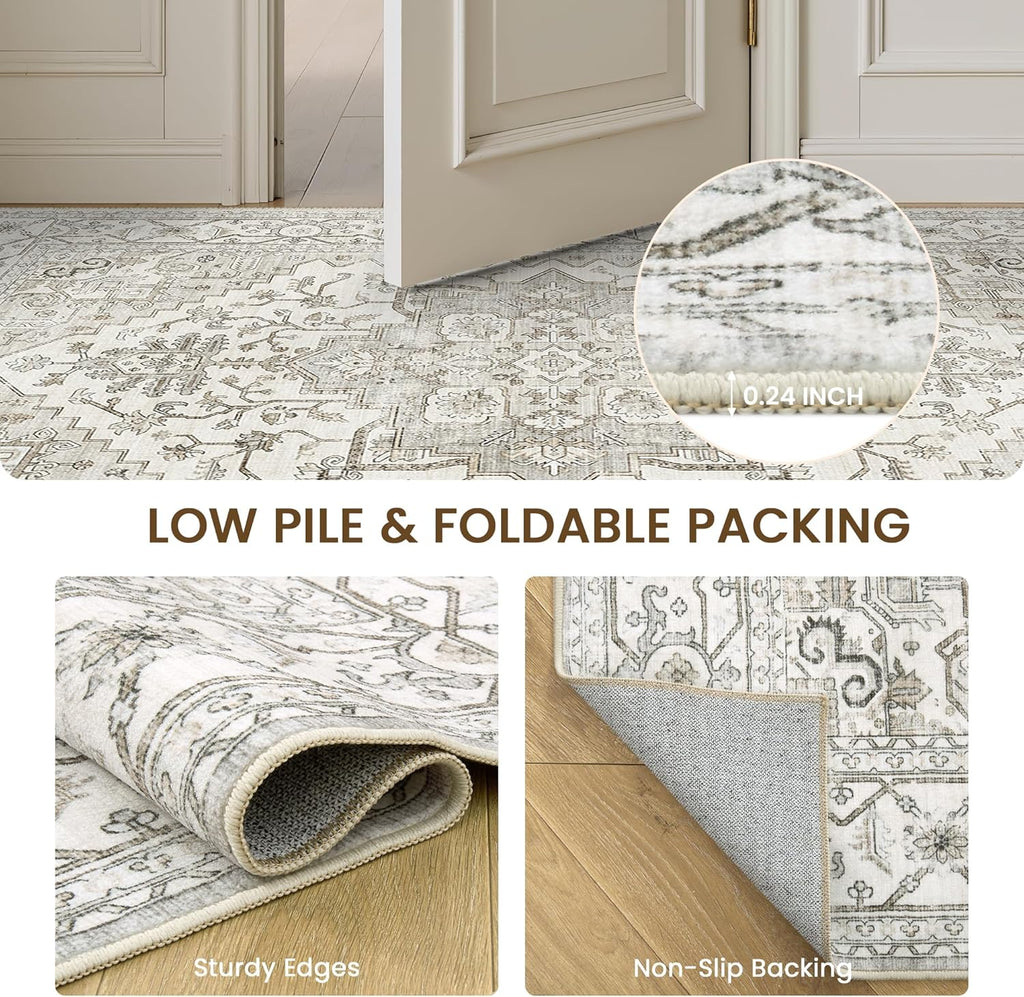 Living Room 10x14 Area Rugs, Washable Area Rug Stain Resistant Carpet Vintage Soft Rugs for Bedroom 
