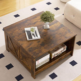Farmhouse Coffee Table, Wood Square Coffee Tables, 31.5" D x 31.5" W, Rustic Brown