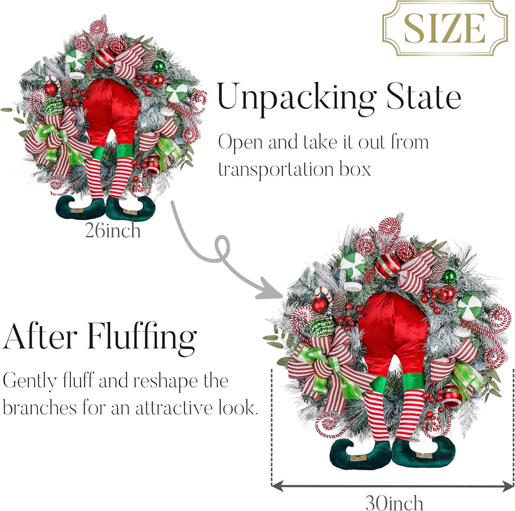 30'' Pre-Lit Christmas Wreath for Front Door with Lights, Large Lighted Outdoor Christmas Wreath with Red Green White