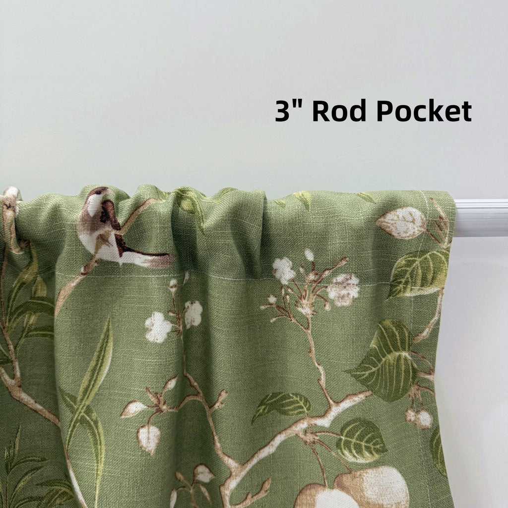 Vintage Birds Curtain Valance Rod Pocket Farmhouse Linen Blend Short Curtain for Small Window Country Style Floral