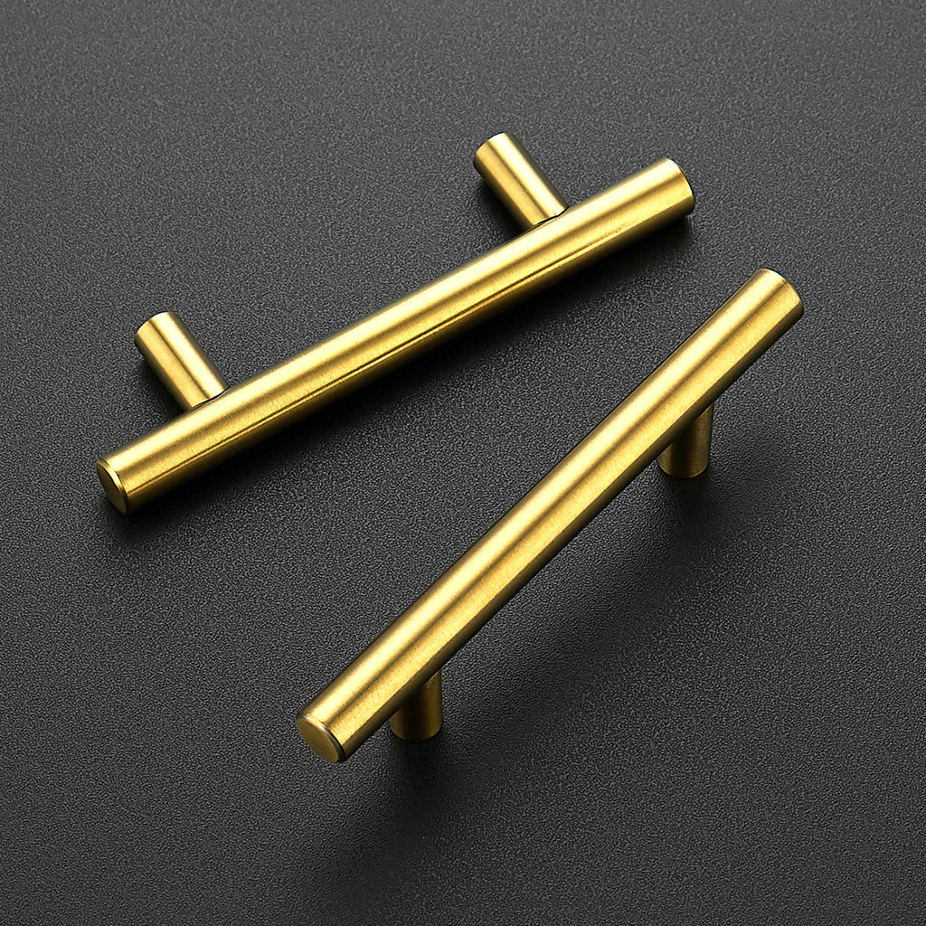 Cabinet Handles,5" Length,3" Hole Center,Brushed Brass,55 Pack
