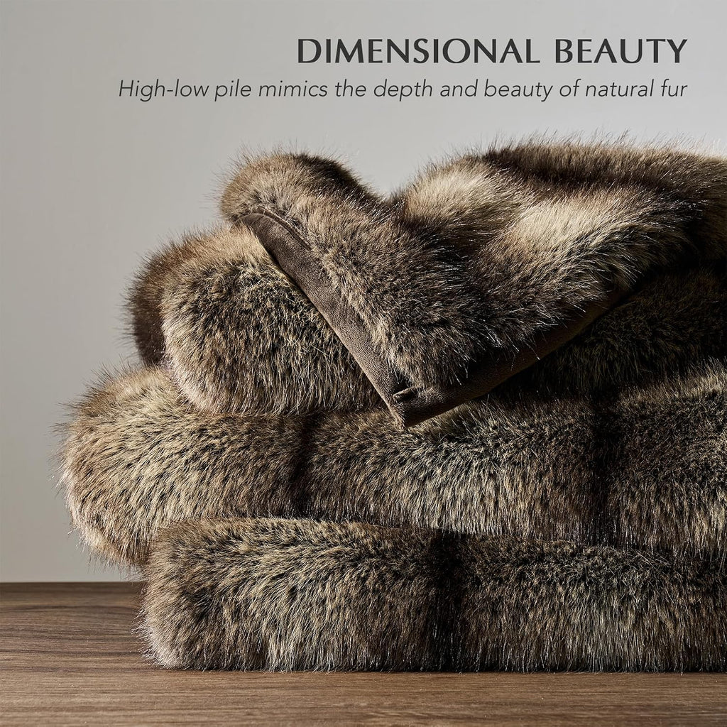 Luxury Faux Fur Throw Blanket, 60"x80", Ombré Sable Brown | Fluffy Faux Mink Blanket, Soft Cozy Plush, Thick Warm