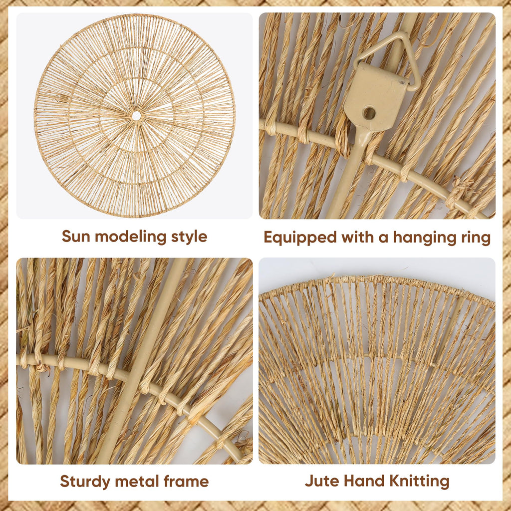 Set of 7 Boho Wall Decor - 18-Inch Handcrafted Woven Jute Hanging Basket Decor - Unique Large Round Flat Wall baskets