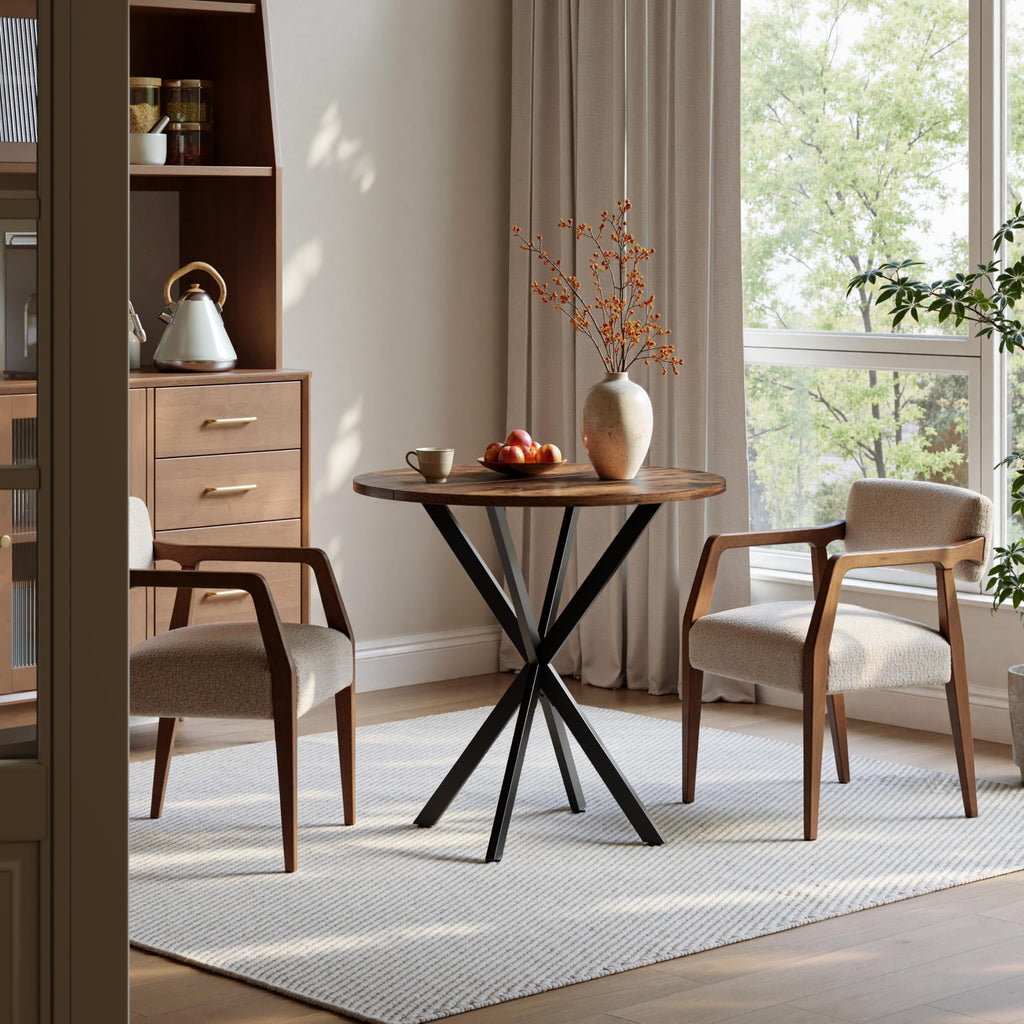 31.5" Small Round Dining Table for 2-4 Rustic Brown Dinner Table