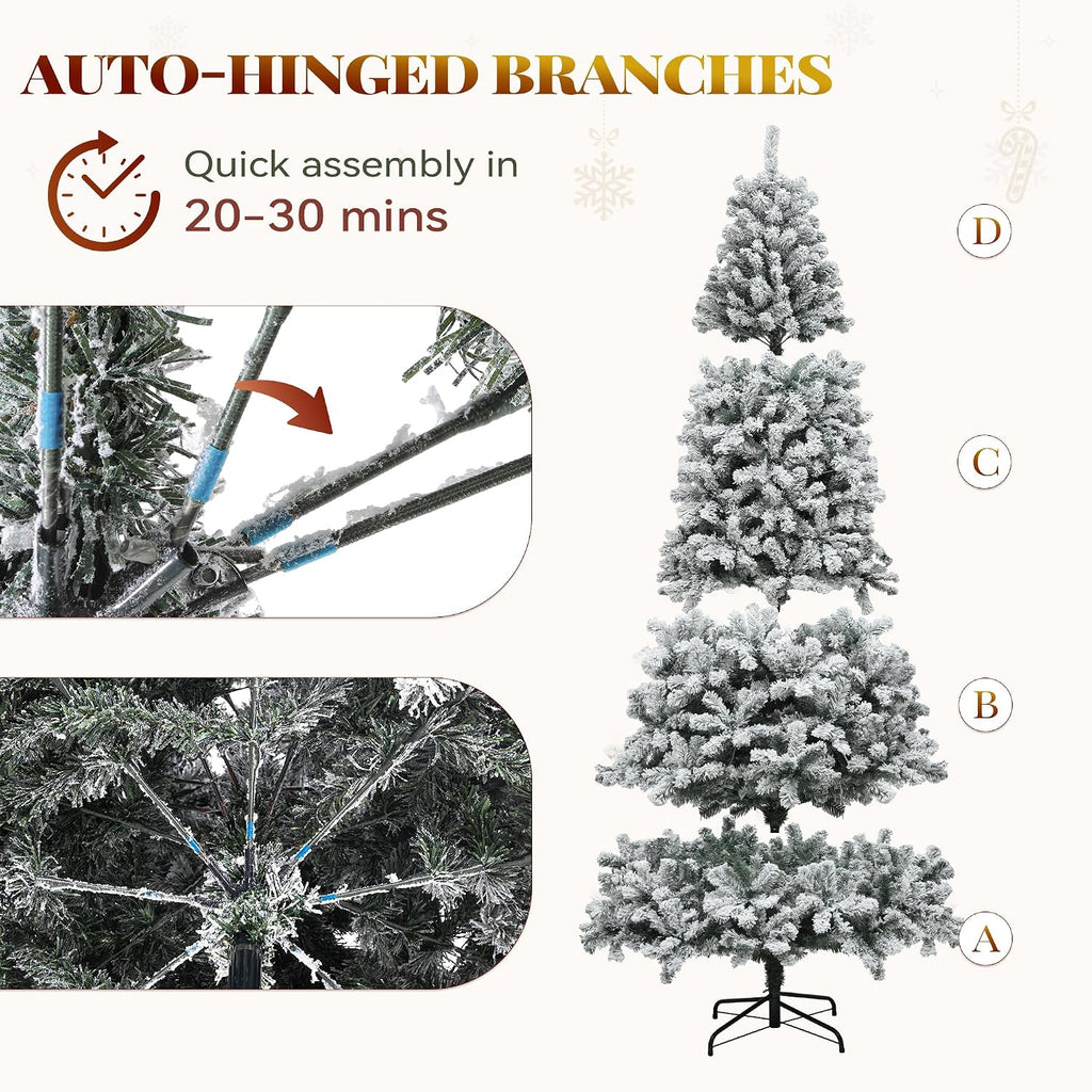 Prelit Snow Flocked Artificial Full Christmas Tree with Remote Control, Christmas Pine Tree with 11 Light-Modes