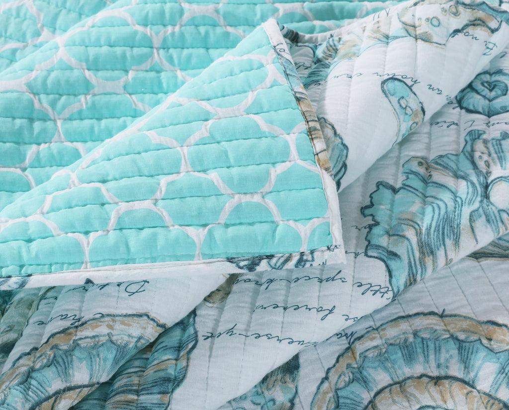 Barefoot Bungalow - GL-1709GMSK Cruz Coastal Quilt Set, 3-Piece, White