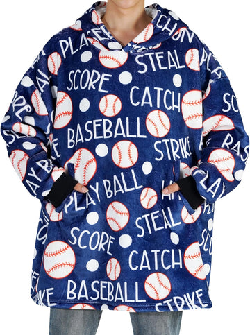 Baseball Gifts, Wearable Blanket Hoodie, Oversized Hooded Blankets | Sweatshirt, Cozy, Warm, Soft Plush Feel