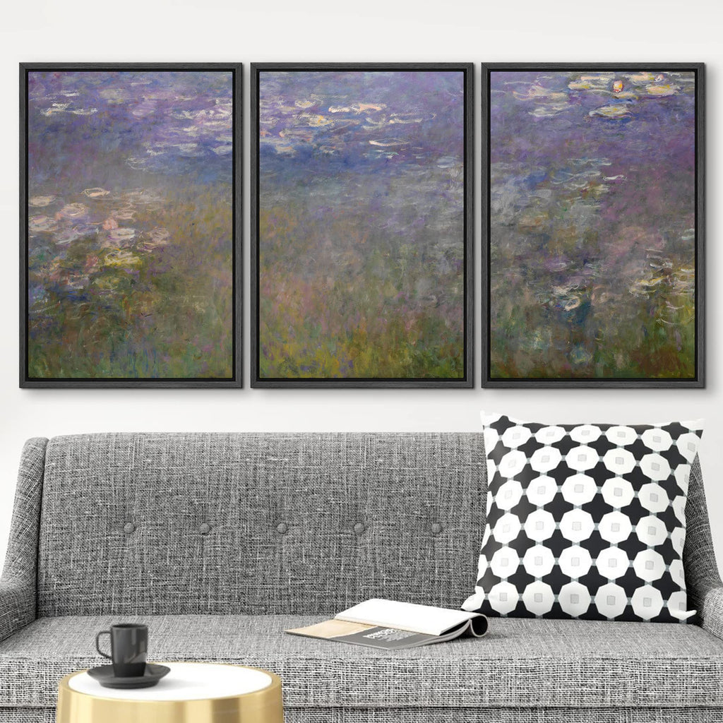 Framed Canvas Water Lilies by Claude Monet Canvas Art Wall Art - 16"x24"x3 Black