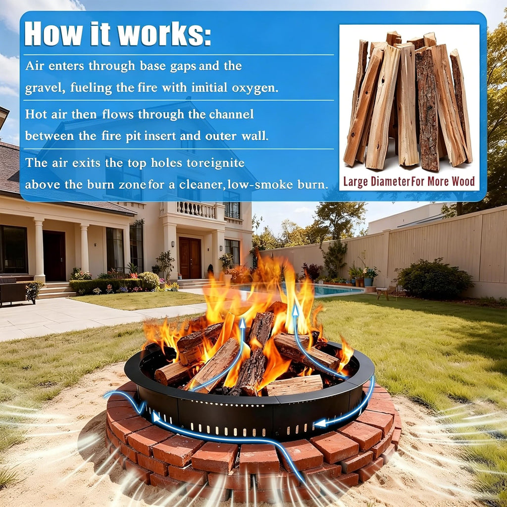 Fire Pit Ring, 36 Inch Smokeless Fire Ring Insert Liner